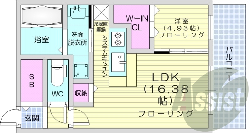 1LDK、都市ガス、エアコン、浴室乾燥機、独立洗面台、
