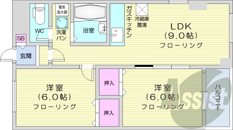 2DK、オール電化、ウォシュレット、トランクルーム