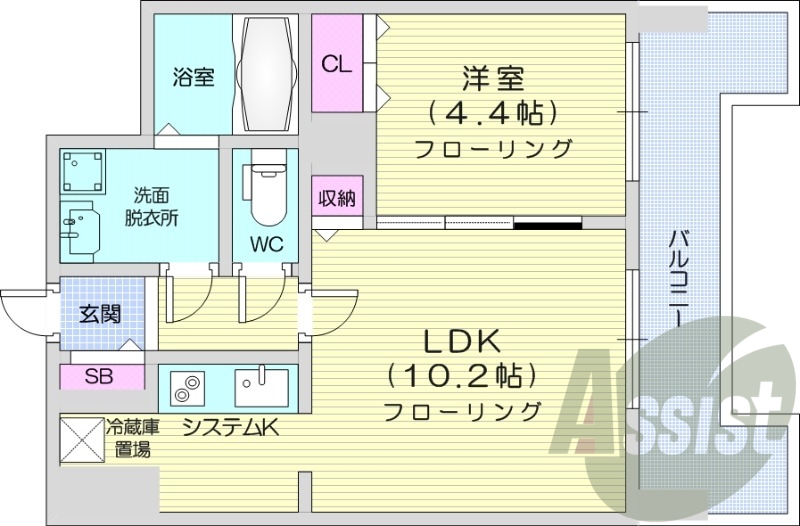 1LDK、システムキッチン、ウォシュレット