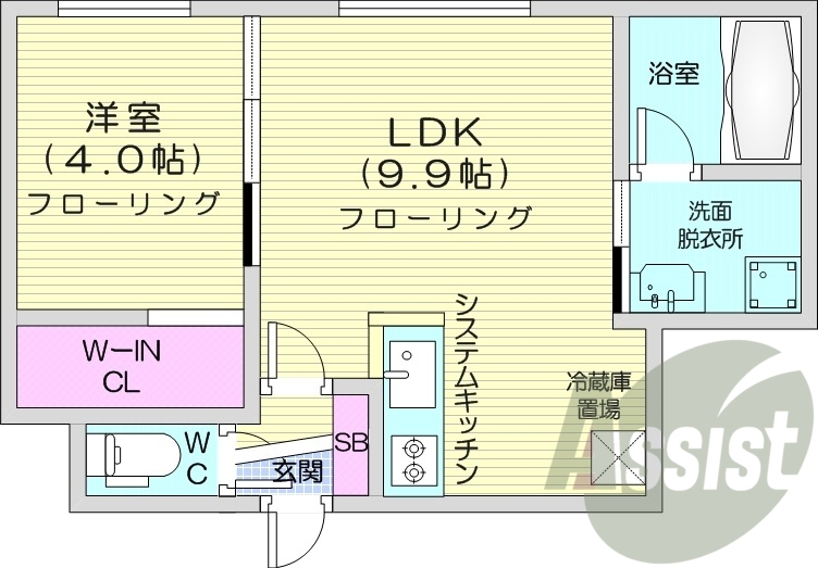1LDK、エアコン、都市ガス、ペット飼育可