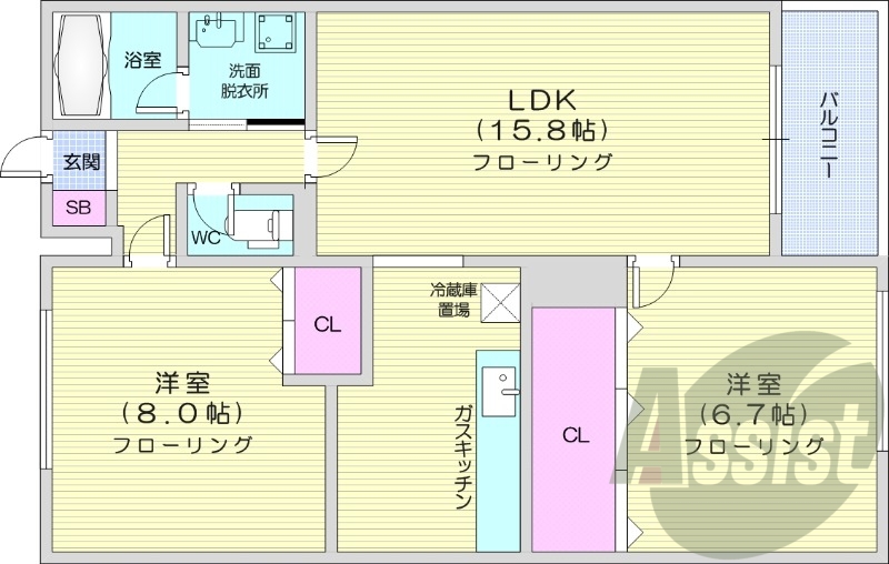 2LDK、エアコン、灯油暖房、独立洗面台、トランクルーム