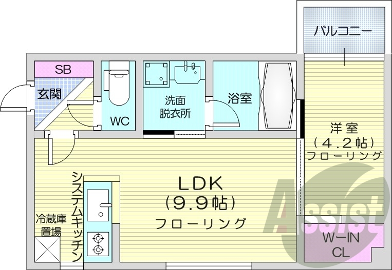 1LDK、エアコン、都市ガス、ネット無料
