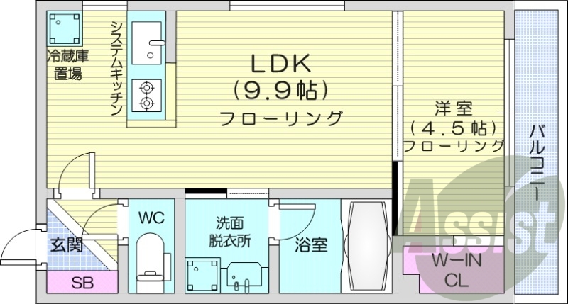 1LDK、エアコン、都市ガス、ネット無料