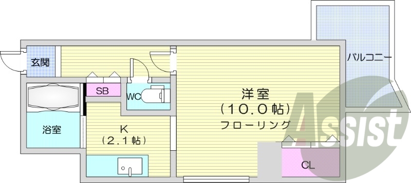 1K、都市ガス、ガス暖房、オートロック、バルコニー