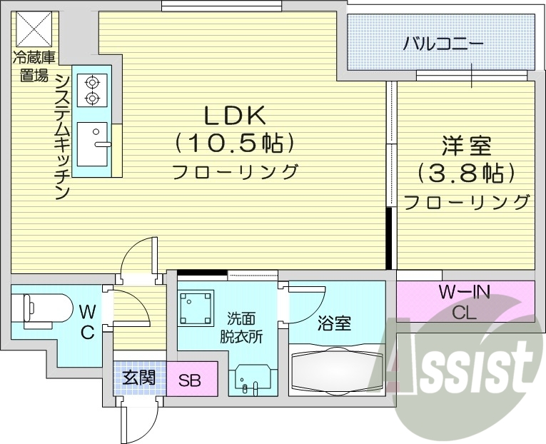 1LDK、エアコン、ペット可、浴室乾燥機
