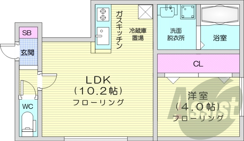 1LDK、灯油暖房、エアコン、オートロック