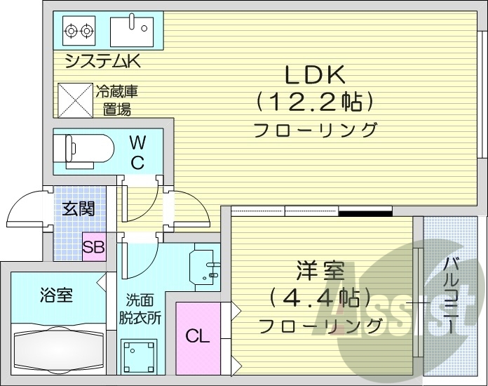 1LDK、エアコン、都市ガス、ネット無料