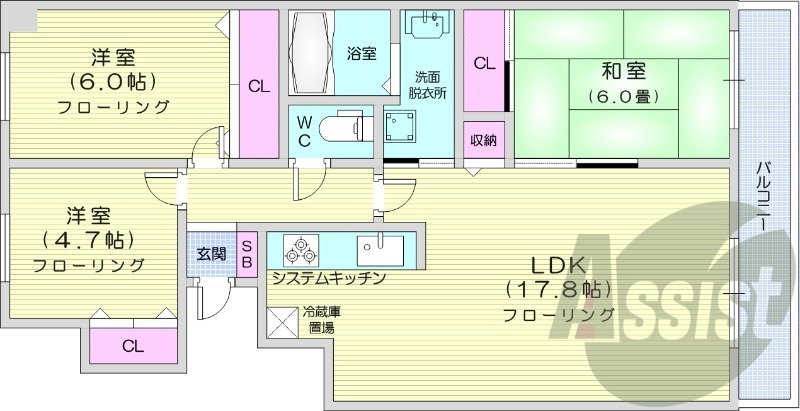 3LDK、エアコン、都市ガス、追い焚き