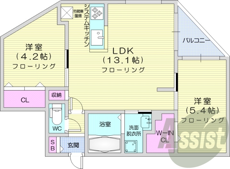2LDK、エアコン、都市ガス、ペット飼育可