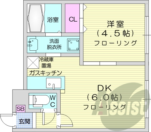 1DK、角部屋、最上階、バストイレ別、シャワートイレ