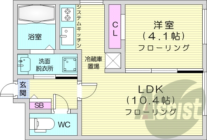 1LDK、エアコン、ネット無料、システムキッチン