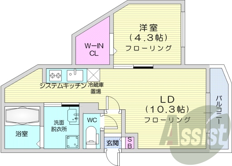 1LDK、エアコン、都市ガス、ペット飼育可