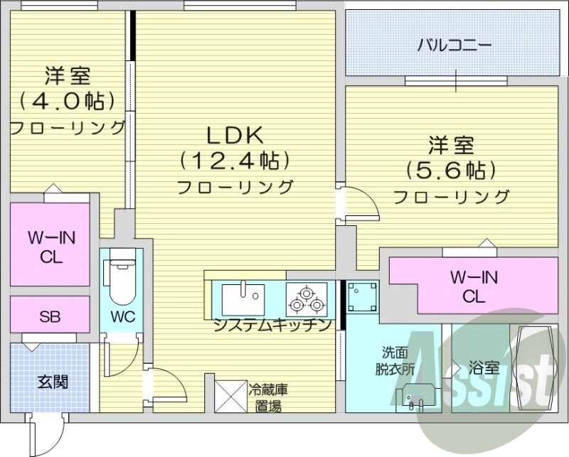 2LDK、エアコン、都市ガス、ペット飼育可