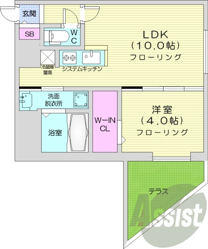 1LDK、エアコン、都市ガス、ペット飼育可