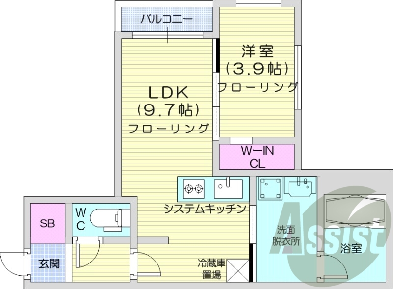 1LDK、エアコン、ペット可、浴室乾燥機