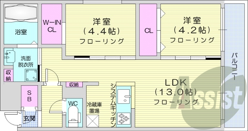 2LDK、エアコン、ペット可、浴室乾燥機