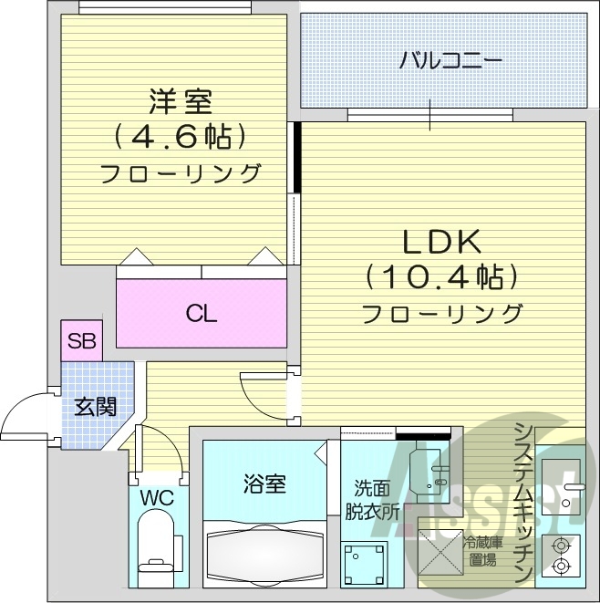 1LDK、エアコン、都市ガス、ネット無料