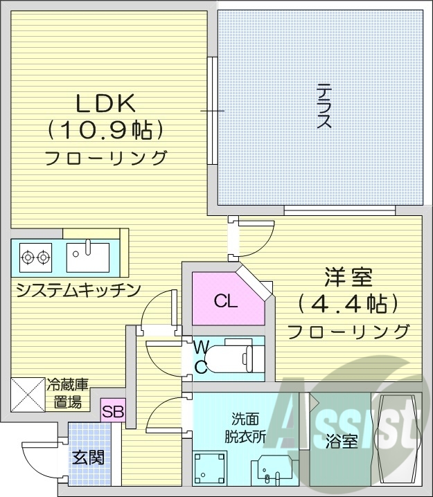 1LDK、エアコン、都市ガス、ネット無料