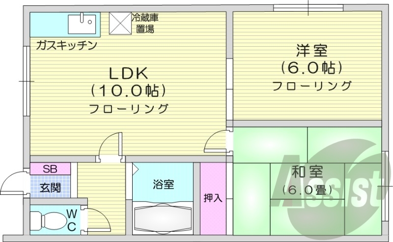 2LDK、灯油暖房、シューズボックス