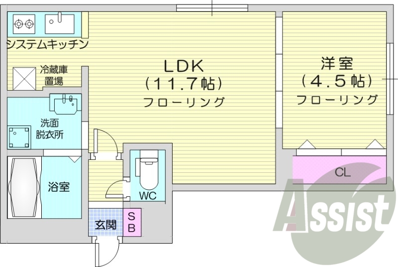 1LDK、システムキッチン、ネット無料、灯油暖房