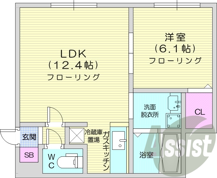 1LDK、システムキッチン、エアコン、灯油暖房、ネット無料