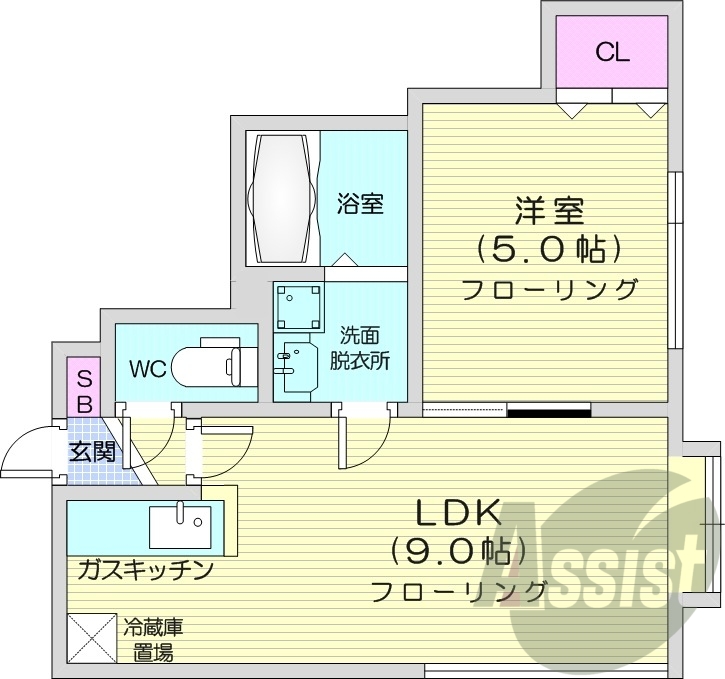 1LDK、エアコン、灯油暖房、カメラ付きインターホン