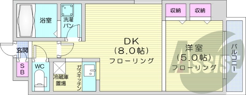 1DK、エアコン、洗面台、バス・トイレ別