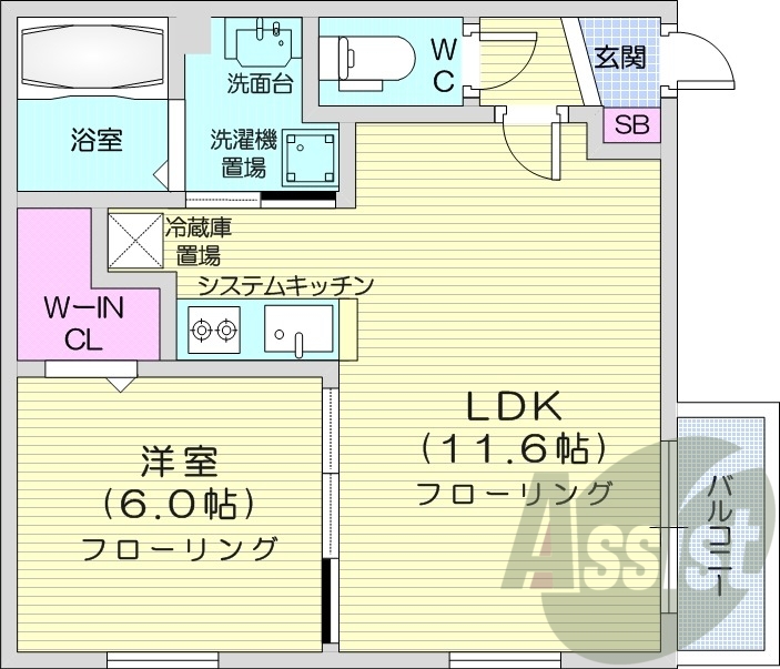 1LDK、エアコン、ネット使用料無料、モニターホン