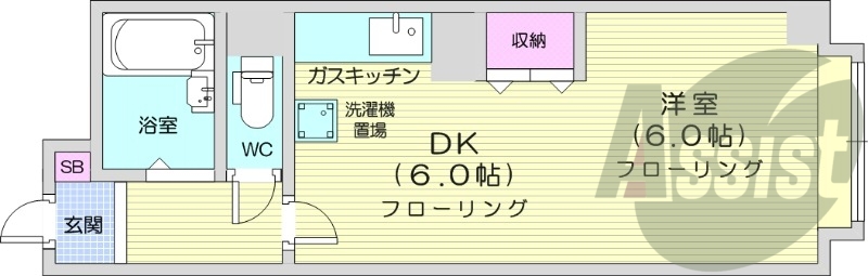 1DK、モニタ付インターホン、南向き、ガス暖房