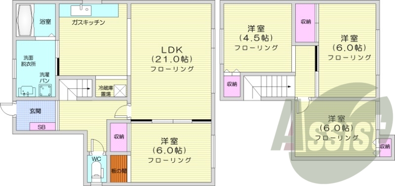 4LDK、エアコン、灯油ボイラー、独立洗面台