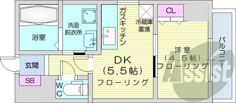 1DK、都市ガス、独立洗面台、バストイレ別