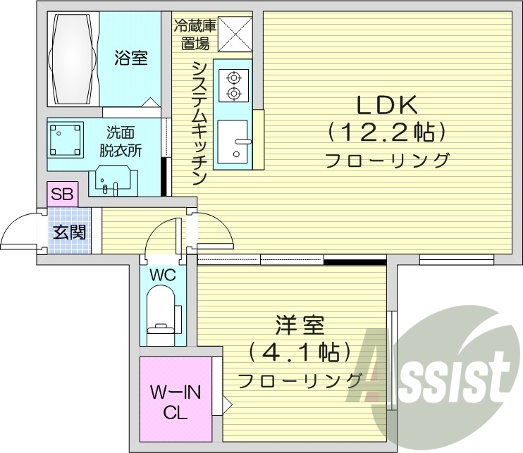 1LDK、都市ガス、エアコン、ネット無料、オートロック