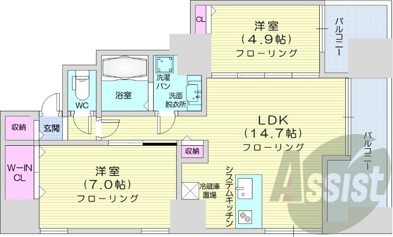 2LDK、エアコン、追い焚き機能、システムキッチン