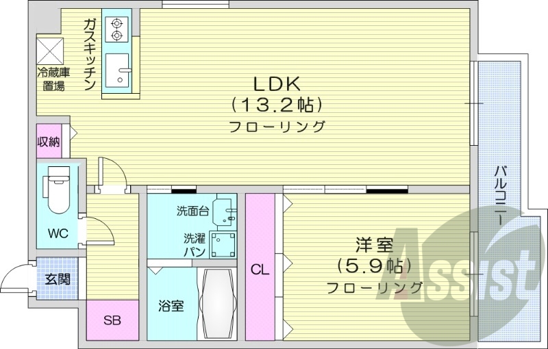 1LDK、エレベーター、オートロック、ネット無料