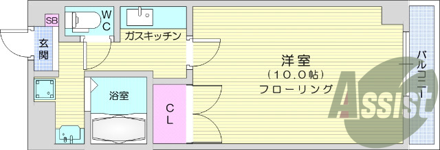 1K、角部屋、都市ガス、オートロック、ネット対応、BS共聴