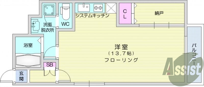 1R+S、オートロック、洗面化粧台、モニター付きインターホン