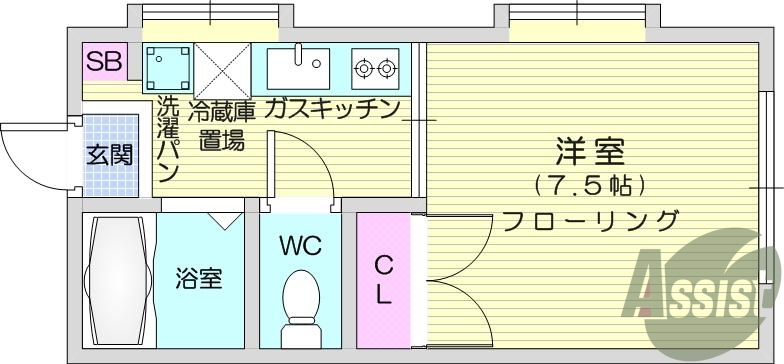 1Ｋ、バストイレ別、エアコン、ディンプルキー