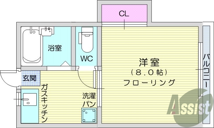 1K閑静な住宅街、室内洗濯機置場、風呂トイレ別、プロパンガス