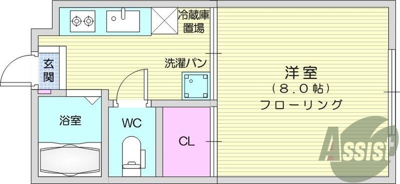1K、エアコン、バストイレ別