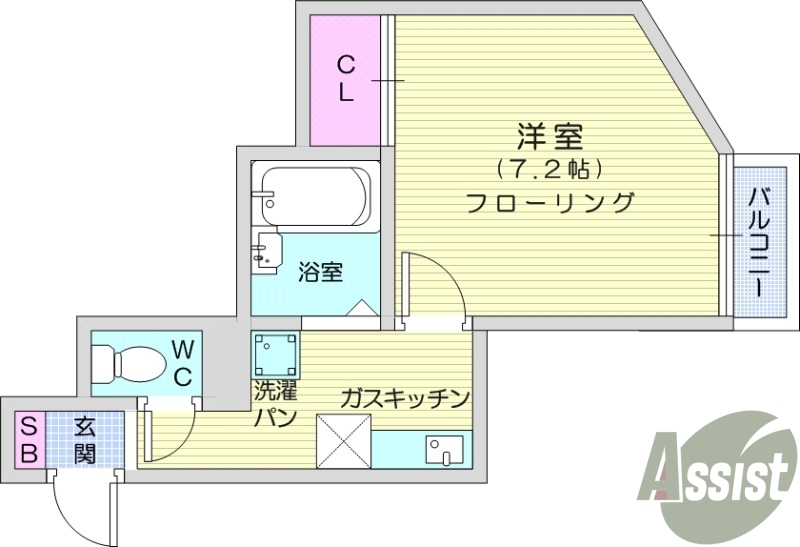 １R、エアコン、室内洗濯機置場、トイレ浴室別、クローゼット