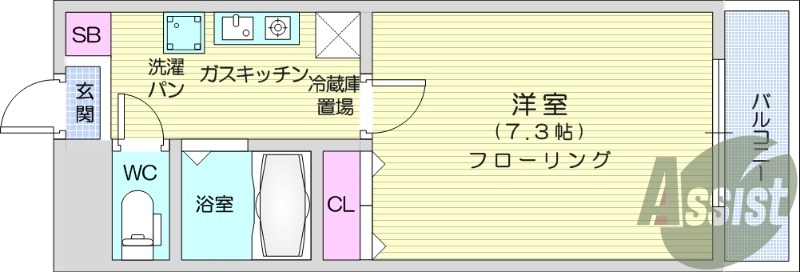 1K、南向き、インターネット対応、ウォッシュレット
