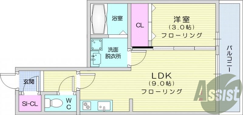 1LDK、バス・トイレ別、エアコン、バルコニーオートロック