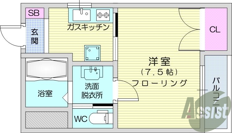 1K、エアコン、インターホン、バストイレ別