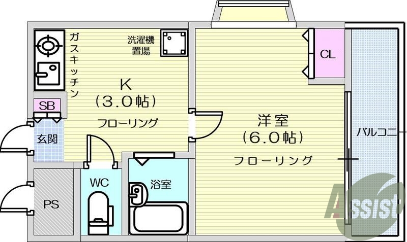 1K、バス・トイレ別、エアコン、バルコニー、エレベーター