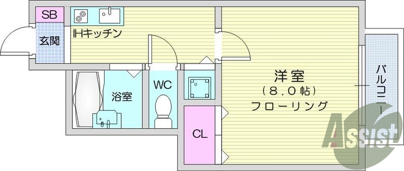 １K、モニター付きインターホン、IHクッキングヒーター