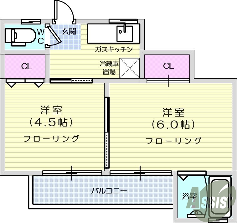 ねこちゃん飼育可バストイレ別・室内洗濯機置場