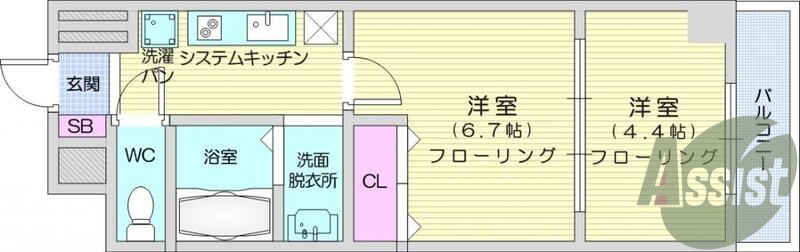 2K、バストイレ別、エアコン、システムキッチン