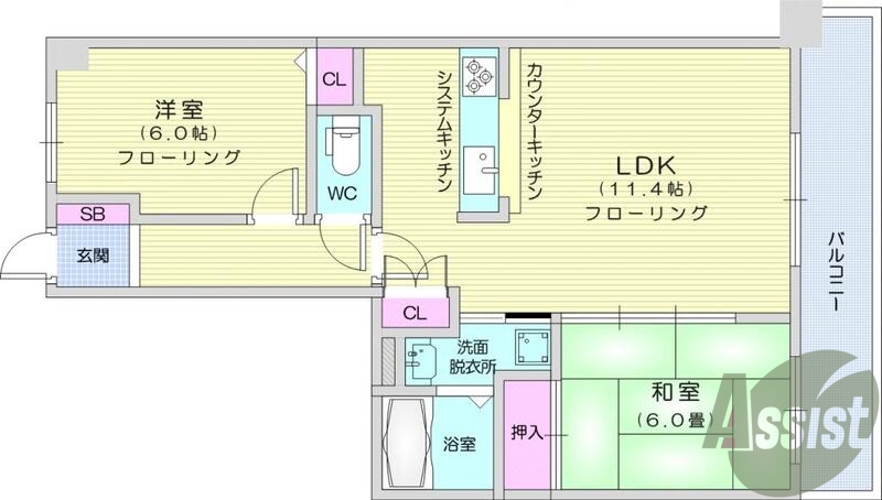 2LDK、エレベーター、オートロック、トランクルーム、BS