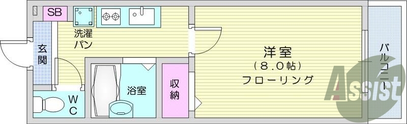 1K、エアコン、室内洗濯機置場、トイレ浴室別、クローゼット