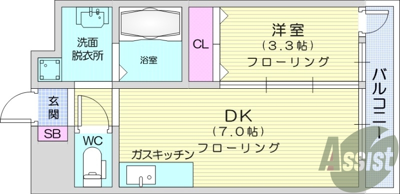 1DK、コンロ、トイレ、浴室乾燥機、独立洗面所